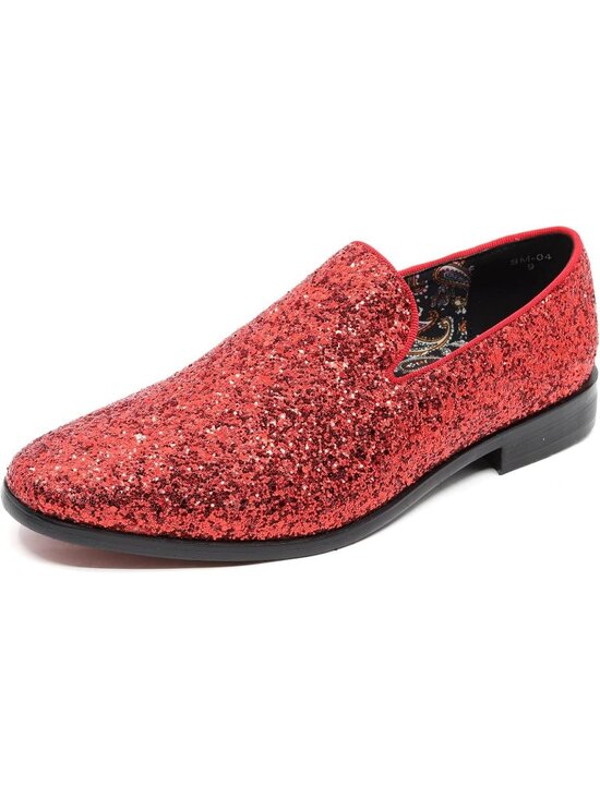 Metrocharm Men\'s Red Rubber Sole Sparkly Glitter Sequin Loafers Slip On Shoes main image 5